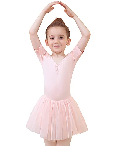 Tancefair, ropa de ballet para niñas, vestido de ballet, leotardo de ballet para niños, ropa de baile de algodón, vestido de baile de manga corta, traje de cuerpo de baile con falda tutú