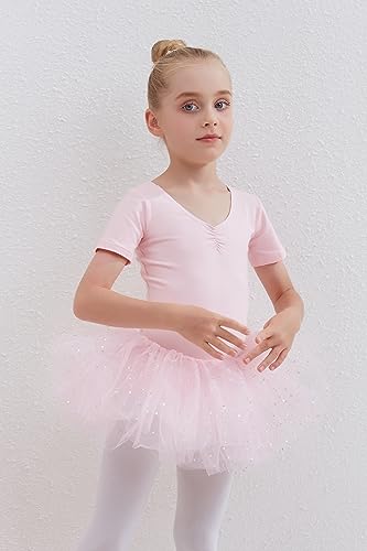 Tancefair Vestido de tutú de Ballet para niñas, leotardo de baile, traje de algodón, ropa de baile, traje con falda de tutú, traje de bailarina de manga corta