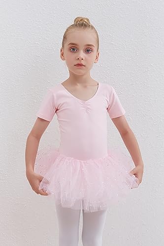 Tancefair Vestido de tutú de Ballet para niñas, leotardo de baile, traje de algodón, ropa de baile, traje con falda de tutú, traje de bailarina de manga corta