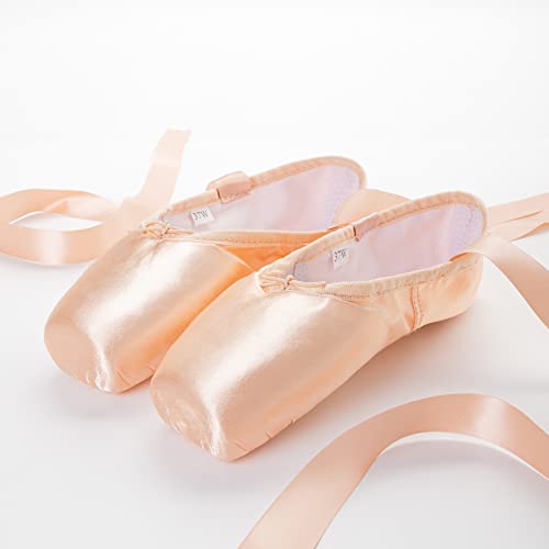 Tancefair Zapatos de Punta de Ballet Profesional Zapatos de Ballet Rosa Zapatos de Baile con Banda Cosida y Almohadillas de Silicona para niñas y Mujeres (Elija una Talla más Grande)