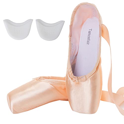 Tancefair Zapatos de Punta de Ballet Profesional Zapatos de Ballet Rosa Zapatos de Baile con Banda Cosida y Almohadillas de Silicona para niñas y Mujeres (Elija una Talla más Grande)