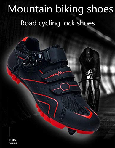 tangjiu Bicicleta de Montaña con Tacos, Zapatillas de Ciclismo de Carretera de Fibra de Carbono Transpirables, Zapatillas Deportivas Antideslizantes con Tiras Reflectantes (Gris,38)