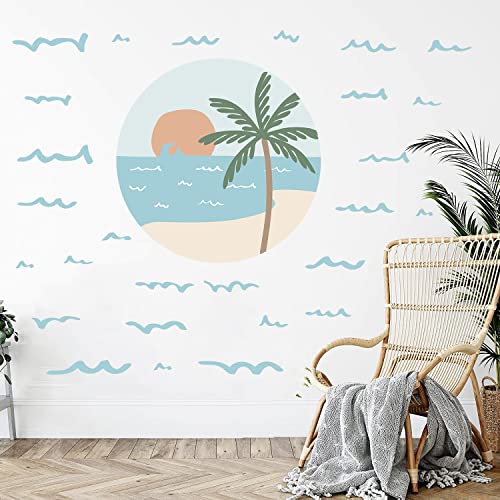 Tanlaby Palmeras De Playa Pegatinas de Pared Boho Paisaje Vinilo Decorativo Olas en la Playa Decorativos Pared para Dormitorio Salón TV Sofá Pared Sala de Estar Oficina Decoración