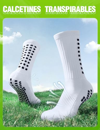 TANSTC Calcetines Antideslizantes Futbol, Calcetines Algodón Deporte Hombre Mujer 39-42 43-46, Unisex Meias Medias Futbol Para Running Yoga Pilates Atlético Hockey Escalada, Navidad, Blanco 1 Pares