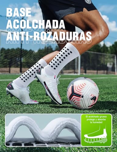 TANSTC Calcetines Antideslizantes Futbol, Calcetines Algodón Deporte Hombre Mujer 39-42 43-46, Unisex Meias Medias Futbol Para Running Yoga Pilates Atlético Hockey Escalada, Navidad, Blanco 1 Pares