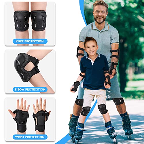 tanzdunsje Juego de Protecciones Patines Infantil Adultos,Set Rodilleras Coderas y Muñequeras para Patinaje Ciclismo Monopatín Escalada Bicicleta Skate,Scooter (Negro*, L)