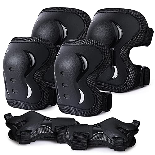 tanzdunsje Juego de Protecciones Patines Infantil Adultos,Set Rodilleras Coderas y Muñequeras para Patinaje Ciclismo Monopatín Escalada Bicicleta Skate,Scooter (Negro*, L)