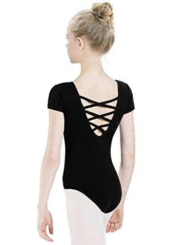 tanzdunsje Maillot de ballet Maillot de baile para niñas mujeres Leotardos de gimnasia de algodón de manga corta talla 110