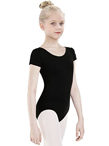 tanzdunsje Maillot de Ballet Maillot de Baile para niñas Mujeres Leotardos de Gimnasia de algodón de Manga Corta Talla 130