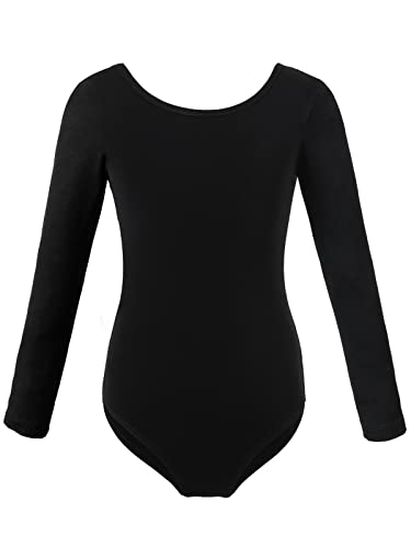 tanzdunsje Maillot de ballet Maillot de baile para niñas mujeres Leotardos de gimnasia de algodón de manga larga talla 100-170,negro 120