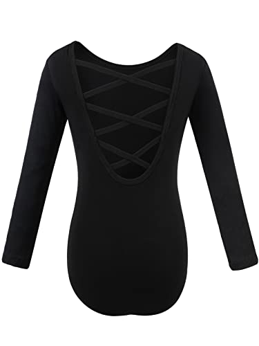 tanzdunsje Maillot de ballet Maillot de baile para niñas mujeres Leotardos de gimnasia de algodón de manga larga talla 100-170,negro 120