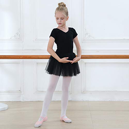 tanzdunsje Vestido de Ballet Maillot de Danza para niñas Traje de Ballet de Leotardo gimnástico de Manga Corta con Falda de tutú