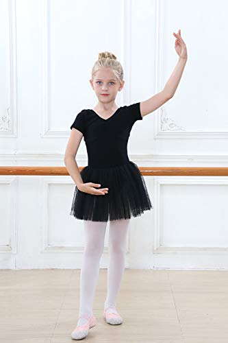 tanzdunsje Vestido de Ballet Maillot de Danza para niñas Traje de Ballet de Leotardo gimnástico de Manga Corta con Falda de tutú