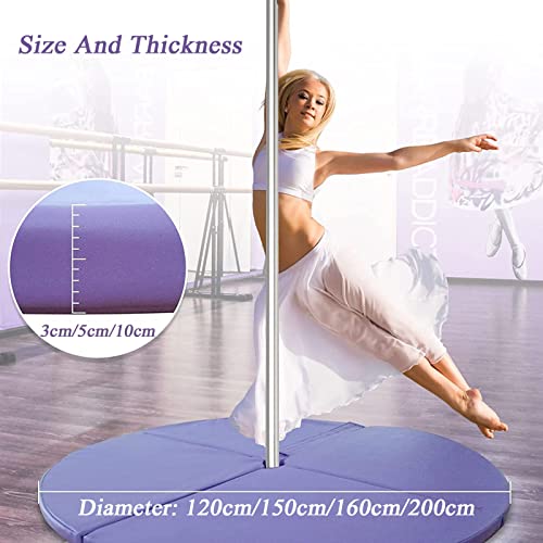 Tapete de Pole Dance Plegable Grueso Redondo Yoga Ejercicio Seguridad Cojín de Baile Espuma Epe Reticulada Acolchado de Seguridad Portátil Estera de Choque Gimnasia Cojín de(Size:120x3cm,Color:Morado)