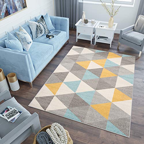 TAPISO Lazur Alfombra de Pelo Corto Resistente Diseño Moderno Gris Crema Azul Turquesa Amarillo Alfombra de Salón Dormitorio Habitación Infantil Juvenil Oeko-Tex 80 x 150 cm