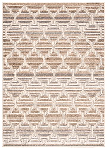 TAPISO Patio Alfombra de Pelo Corto Resistente Diseño Moderno Efecto 3D Beige Crema Gris Alfombra de Salón Habitación Dormitorio Comedor Oeko-Tex 80 x 150 cm