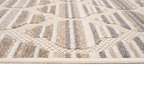 TAPISO Patio Alfombra de Pelo Corto Resistente Diseño Moderno Efecto 3D Beige Crema Gris Alfombra de Salón Habitación Dormitorio Comedor Oeko-Tex 80 x 150 cm