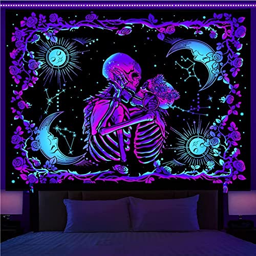 Tapiz de luz negra, tapiz PHUNAT para amantes de la calavera para colgar en la pared, tapiz para dormitorio estético, 150x130 cm (anchoxalto): 59.1 pulgadasxalto 51.2 pulgadas (amante de la calavera)