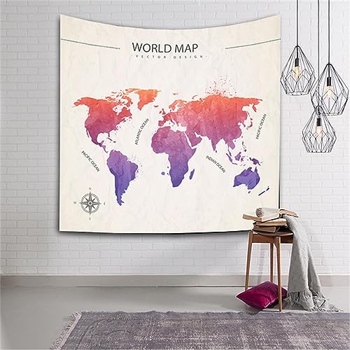 Tapiz De Mapa Del Mundo Para Colgar En La Pared Tapiz Grande Colorido Estampado De Pared Tela Artística Decoración Manta Alfombra De Yoga Colchoneta Para Dormir 150X130cm