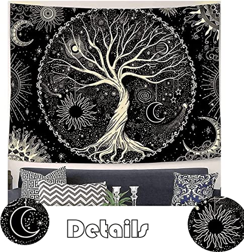 Tapiz Pared Árbol Grande Tela Decoracion Pared Mandala Indios Tapices Decorativos de Tela Boho Paisajes Tapiz Japonesa Psicodélico para Habitación Dormitorio Sala Pareo Playa(Oro, 150x200 cm)