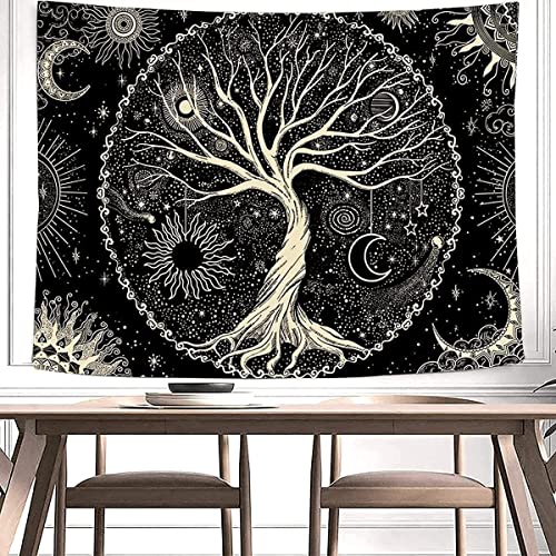 Tapiz Pared Árbol Grande Tela Decoracion Pared Mandala Indios Tapices Decorativos de Tela Boho Paisajes Tapiz Japonesa Psicodélico para Habitación Dormitorio Sala Pareo Playa(Oro, 150x200 cm)