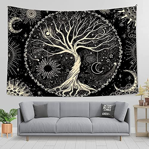 Tapiz Pared Árbol Grande Tela Decoracion Pared Mandala Indios Tapices Decorativos de Tela Boho Paisajes Tapiz Japonesa Psicodélico para Habitación Dormitorio Sala Pareo Playa(Oro, 150x200 cm)