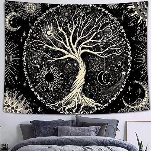 Tapiz Pared Árbol Grande Tela Decoracion Pared Mandala Indios Tapices Decorativos de Tela Boho Paisajes Tapiz Japonesa Psicodélico para Habitación Dormitorio Sala Pareo Playa(Oro, 150x200 cm)