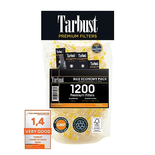 Tarbust 1200, Boquillas para Cigarrillos, Filtros Cigarrillos y Tabaco, Boquilla Tabaco de Liar 8mm, 1200 Desechables Filtros Anti Nicotina y Alquitrán, 4 Estuches de Viaje Gratuitos