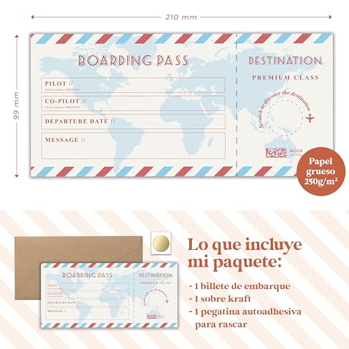 Tarjeta de rascar viaje sorpresa - Boleto de embarque personalizable - Boleto avión anuncio regalo - cumpleaños viaje sorpresa - en inglés - Modelo dolce vita