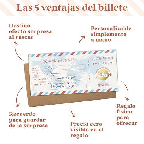 Tarjeta de rascar viaje sorpresa - Boleto de embarque personalizable - Boleto avión anuncio regalo - cumpleaños viaje sorpresa - en inglés - Modelo dolce vita