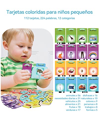 Tarjetas Flash Parlantes,Juguetes niños 1 2 3 4 5 6 años, Juguetes Educativos Preescolares para Niños para Escuchar y Aprender Básico 224 pcs Palabras（Azul España）