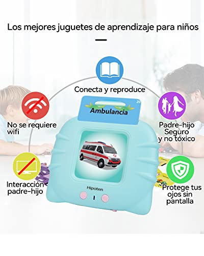 Tarjetas Flash Parlantes,Juguetes niños 1 2 3 4 5 6 años, Juguetes Educativos Preescolares para Niños para Escuchar y Aprender Básico 224 pcs Palabras（Azul España）