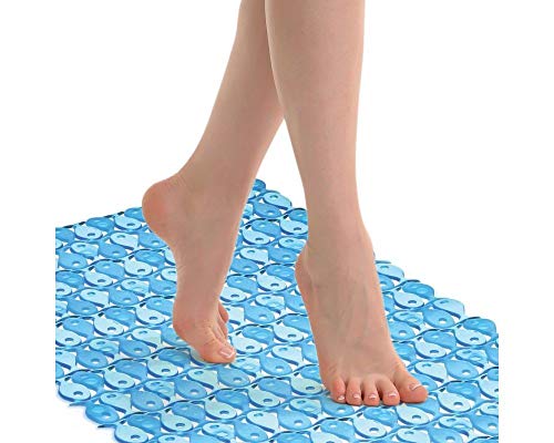 Tatay Alfombra de Bañera Antideslizante de PVC con Ventosas, Resistentes a Moho y Microbios, Anti-Bacteriano, Diseño Piscis, Azul. Medidas 70 x 36 cm