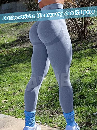 TAYOEA Leggings Deportivos Compresión para Mujer Yoga Largo Slim Fit Fitness Gym Pantalones Opaco Scrunch Yoga Seamless Push Up Cintura Alta Entrenamiento Fitness Jogging Azul,XL