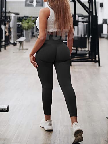 TAYOEA Leggings Deportivos para Mujer Pantalones de Yoga Opacos Largos Sin Costuras Slim Fit Fitness Contorno de Sonrisa Push Up Deporte Cintura Alta Ejercicio Largo Fitness Jogging Negro,M