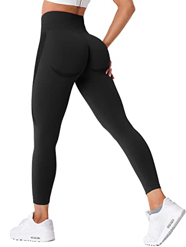 TAYOEA Leggings Deportivos para Mujer Pantalones de Yoga Opacos Largos Sin Costuras Slim Fit Fitness Contorno de Sonrisa Push Up Deporte Cintura Alta Ejercicio Largo Fitness Jogging Negro,M