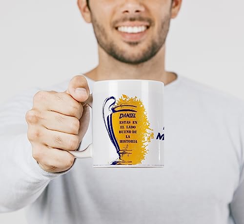 Taza de cerámica del madrid personalizada con nombre, motivo copa champions real madrid personalizada, regalo del madrid personalizado(Orejona, ceramica)