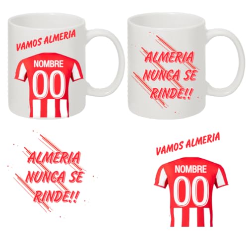 Taza personalizada de equipos de futbol - Regalos originales - Regalos futbol - Camiseta equipos de futbol - Personaliza tu taza con tu nombre y tu numero - Regalos niños (Almeria)