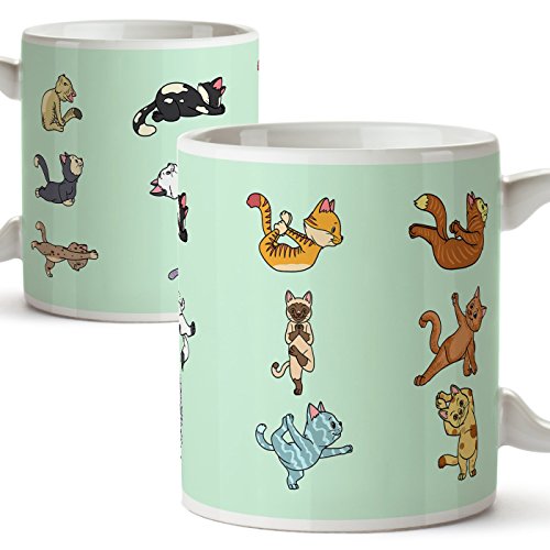 Tazas de desayuno original para regalar adictos al yoga - Regalo para amantes de la meditación y los gatos - Gatitos haciendo poses de yoga - Cerámi