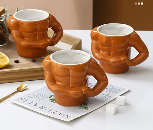 Tazas de Té 3d, Tazas Leche Desayuno Taza Cafe, Tazas Novel Tazas Hombre Musculoso Naranja, 350ml