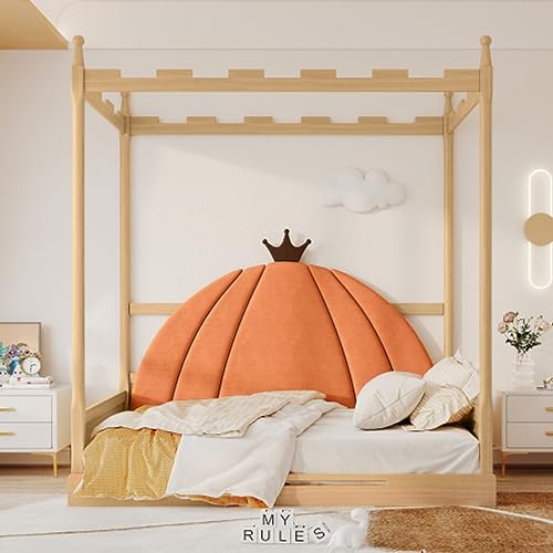 Tcewhhy Cuna Extensible Cama Corredera Cama Doble 140x100cm Y 140x200cm Cama Juvenil Dosel Cuadrado De Castillo Cama De Madera Diván Marco De Pino Natural Y Naranja