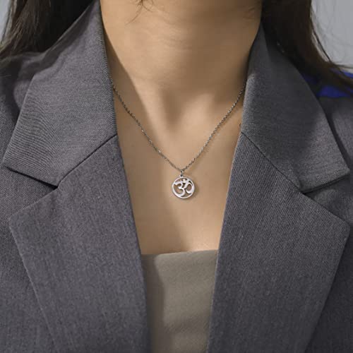 TEAMER OM collar de acero inoxidable Yoga meditación espiritual armonía colgante Aum Om Ohm símbolo sánscrito collar joyería para mujeres niñas (OM-plata)