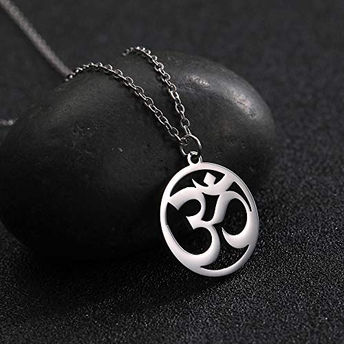 TEAMER OM collar de acero inoxidable Yoga meditación espiritual armonía colgante Aum Om Ohm símbolo sánscrito collar joyería para mujeres niñas (OM-plata)