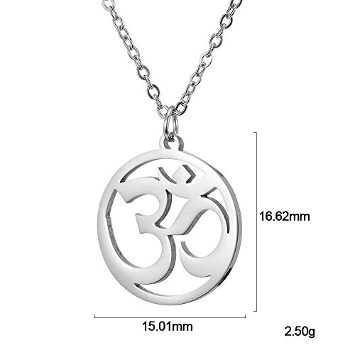 TEAMER OM collar de acero inoxidable Yoga meditación espiritual armonía colgante Aum Om Ohm símbolo sánscrito collar joyería para mujeres niñas (OM-plata)