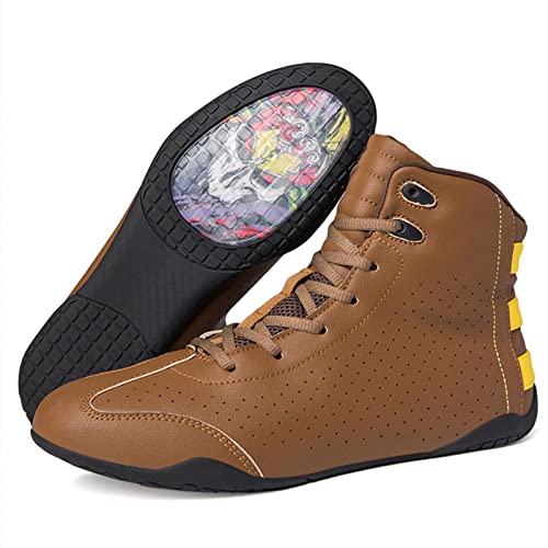 TECDOTO Zapatos de Boxeo para Hombre Tobillera Profesional Zapatos de Lucha Botas de Boxeo Zapatos de Entrenamiento de Combate Suela de Goma,Brown-39EU