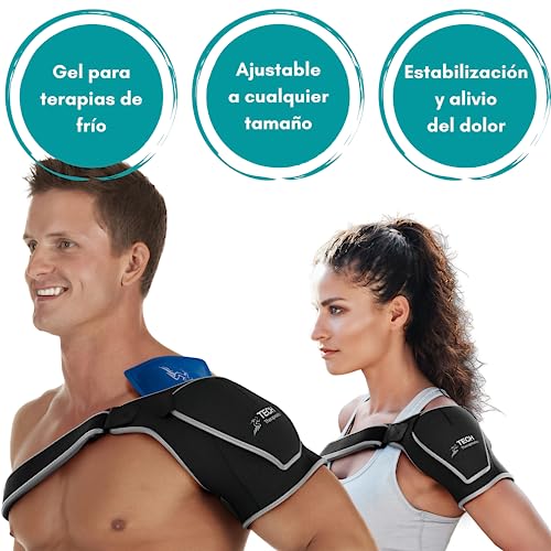 Tech Therapeutics Hombrera Ortopedica de Neopreno con Gel Incluido para Frío - Válido para Mujer y Hombre - Perfecto para Tendinitis, Rehabilitación y Otras Dolencias de Hombro