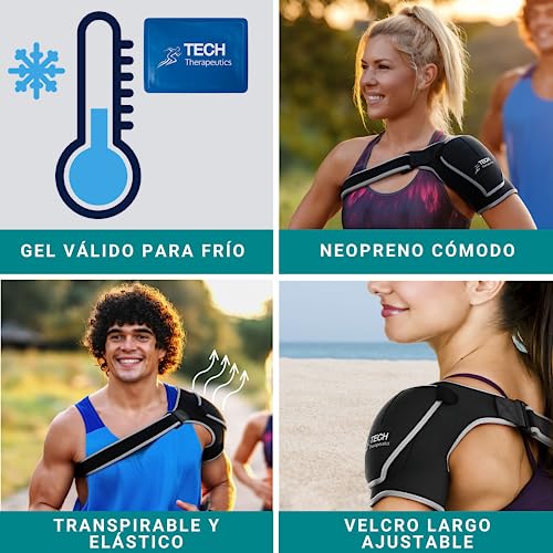 Tech Therapeutics Hombrera Ortopedica de Neopreno con Gel Incluido para Frío - Válido para Mujer y Hombre - Perfecto para Tendinitis, Rehabilitación y Otras Dolencias de Hombro