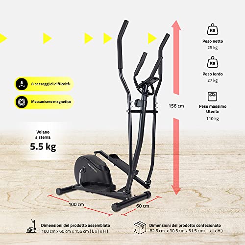 TechFit E250N Cross Trainer, Bicicleta estática elíptica para el hogar, la pérdida de Peso Máquina para Cardio y Ejercicios de Fitness, Dispositivo de Resistencia Magnética para Espacios Interiores