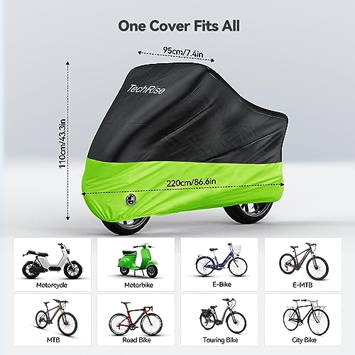 TechRise Funda Bicicleta para 2-3 Bicicletas, Funda Bicicleta exterior Impermeable Anti Viento Polvo UV con Orificios de Cerradura y Bolsa de Almacenaje para Bicicletas de Montaña/ Carretera (verde)