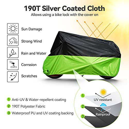 TechRise Funda Bicicleta para 2-3 Bicicletas, Funda Bicicleta exterior Impermeable Anti Viento Polvo UV con Orificios de Cerradura y Bolsa de Almacenaje para Bicicletas de Montaña/ Carretera (verde)